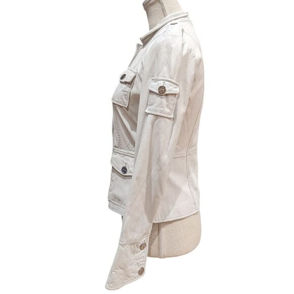 Tory Burch Women's Genuine Leather Utility Military Jacket in White Size 2 - Picture 4 of 11